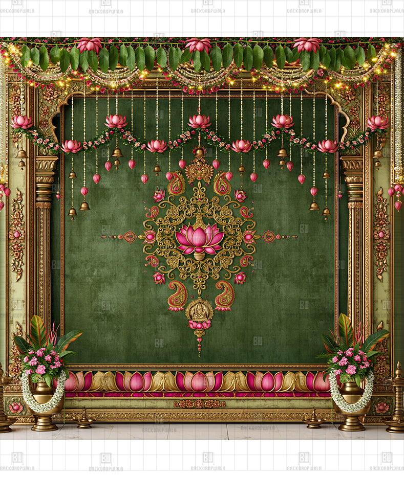 Divine Bell Garland Printed Diwali Decoration Backdrop