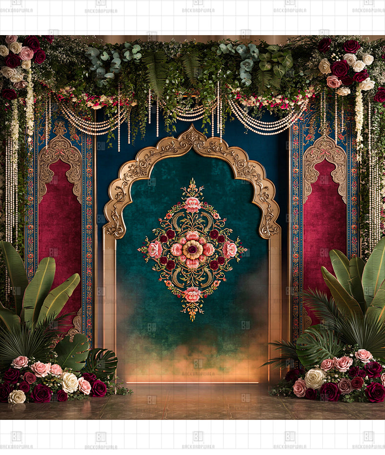Cascading Pearl Printed Diwali Decoration Backdrop