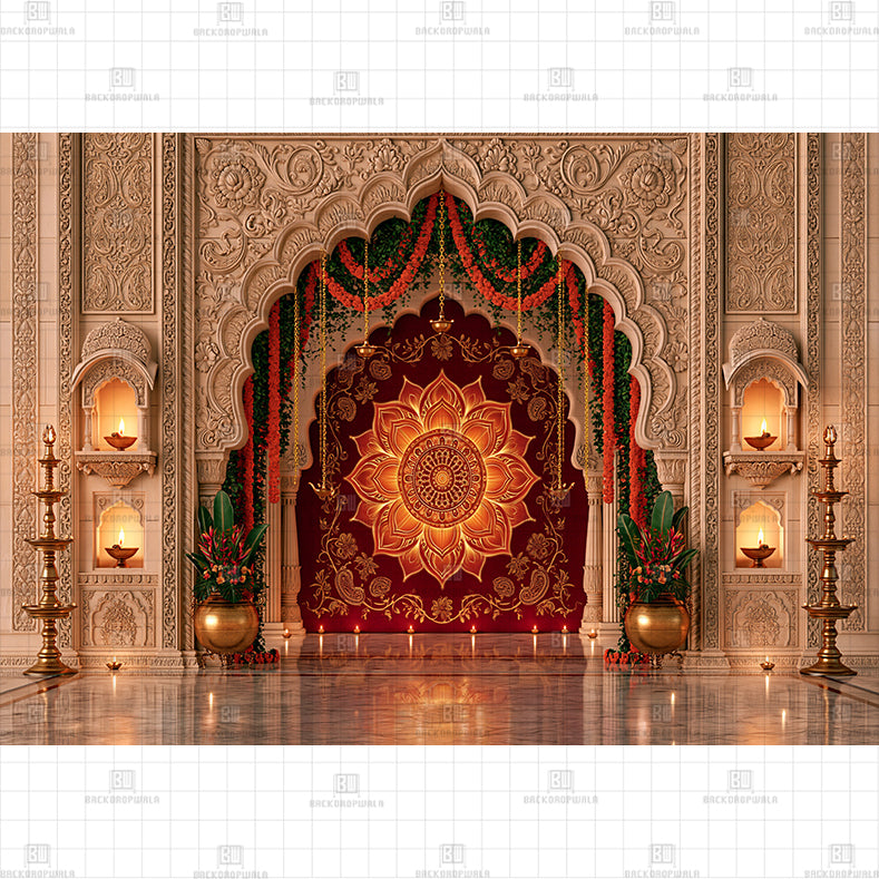 Blooming Lotus of Lights Printed Diwali Baby Backdrop