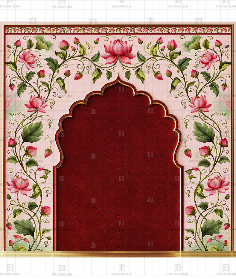Vrindavan Lotus Bloom Printed Diwali Decoration Backdrop
