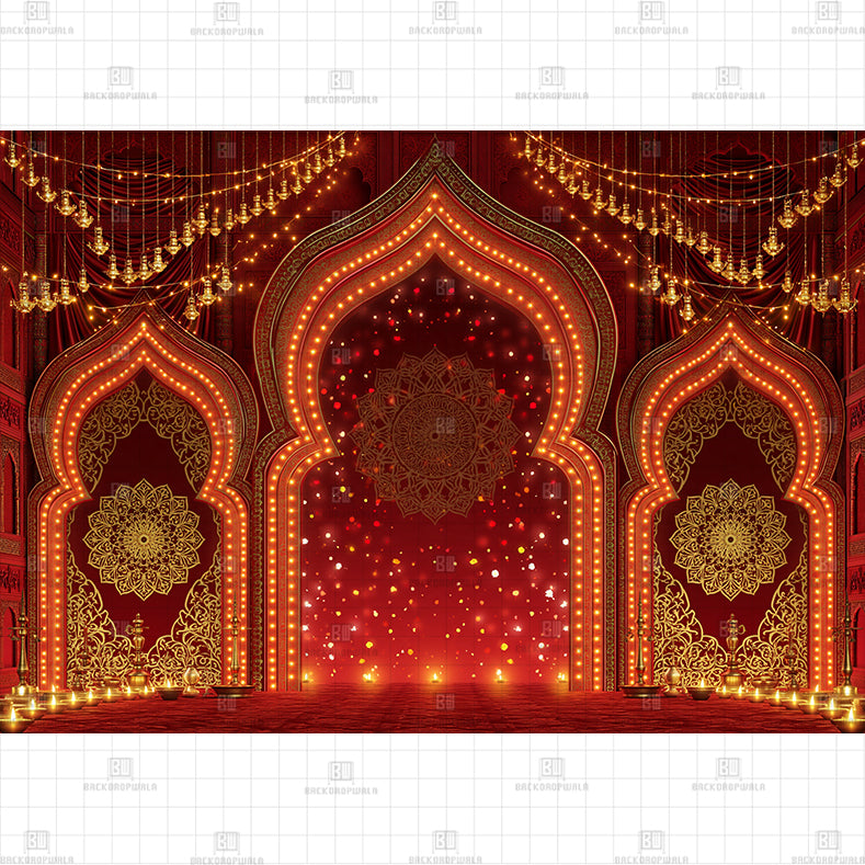 The Glowing Red Darbar Printed Diwali Baby Backdrop