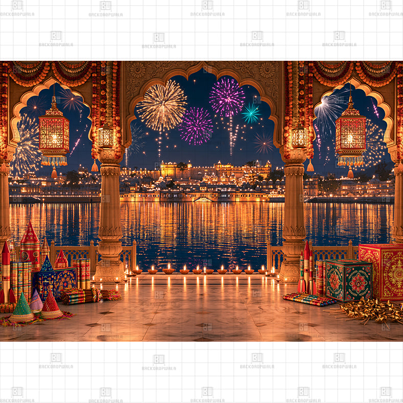 Lake Pichola Diwali Terrace Printed Diwali Baby Backdrop