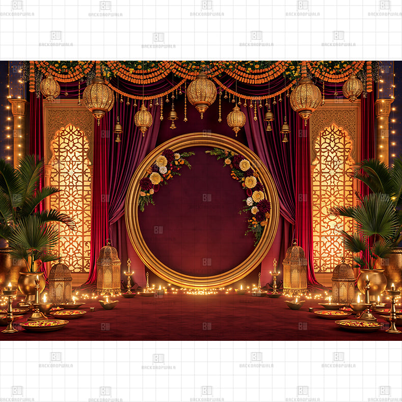 Royal Velvet Ring Arch Printed Diwali Baby Backdrop