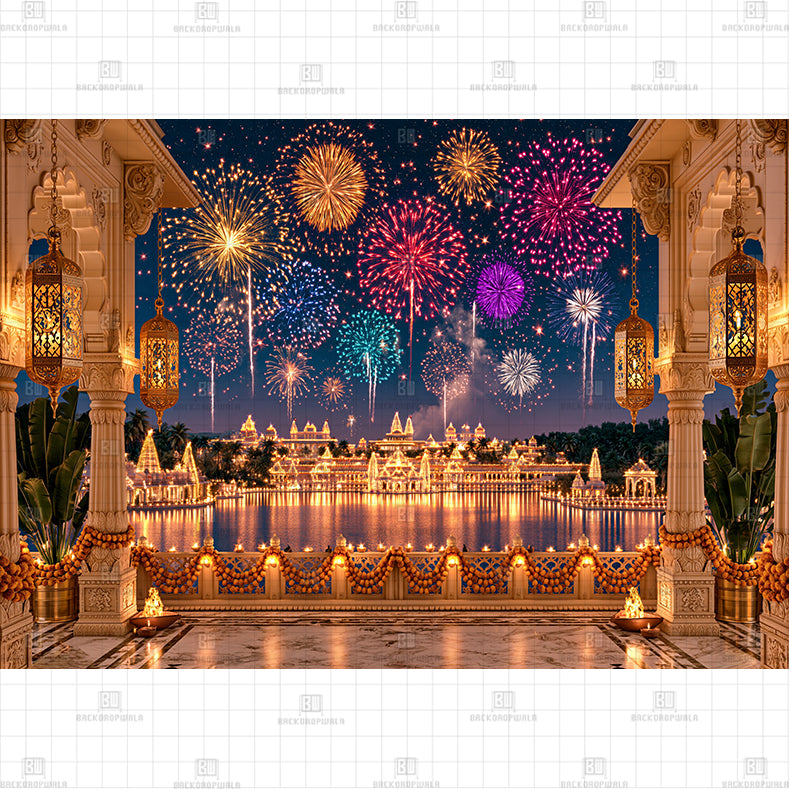 Gilded Midnight Fireworks Printed Diwali Baby Backdrop