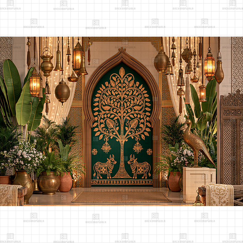 Garden Temple Scene Printed Diwali Baby Backdrop