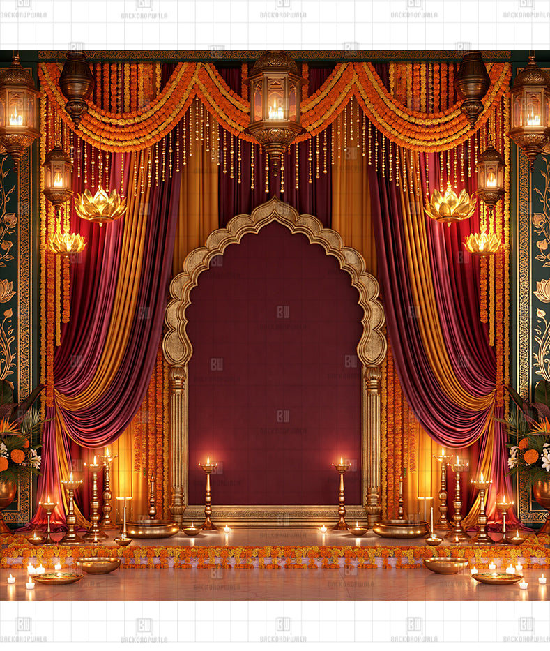 Grand Palace Courtyard Printed Diwali Decoration Backdrop