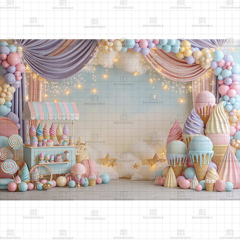 Pastel Ice Cream Cart Printed Baby Backdrop