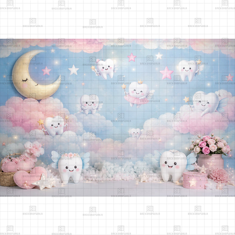 Sweet Dreams Tooth First Birthday Cloud Printed Baby Backdrop