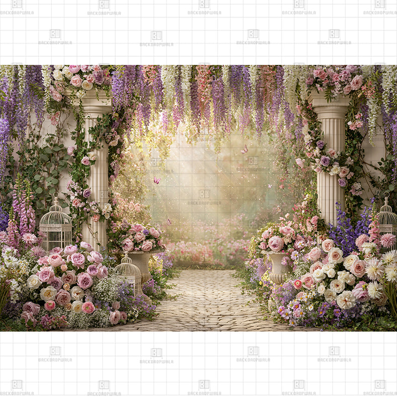 Lavender Doorway Floral Printed Baby Backdrop