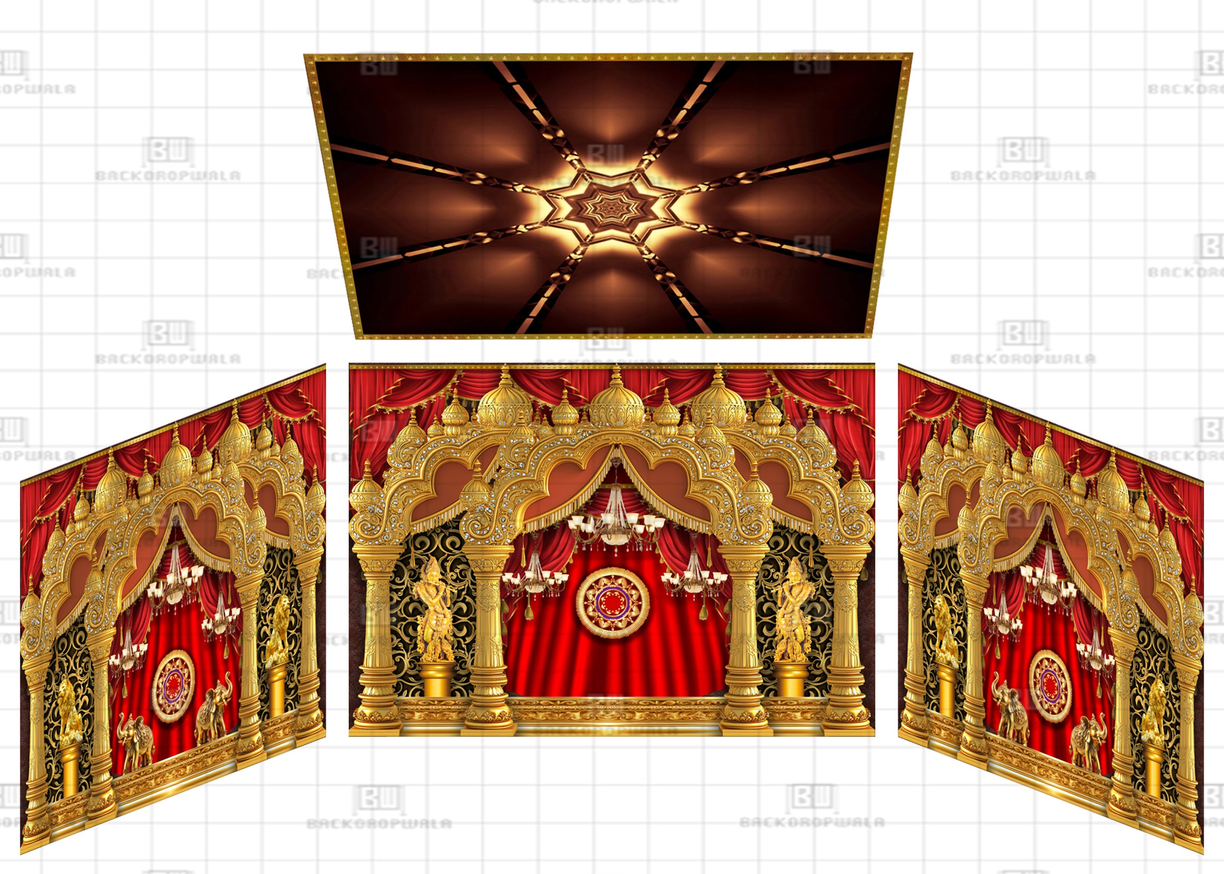 The Golden Palace Pavilion Theme Ganesh Pandal Backdrop