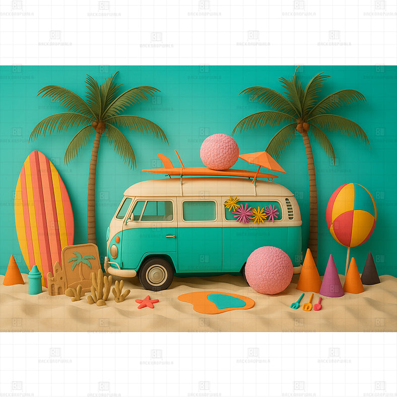 Retro Surf printed Baby Backdrop