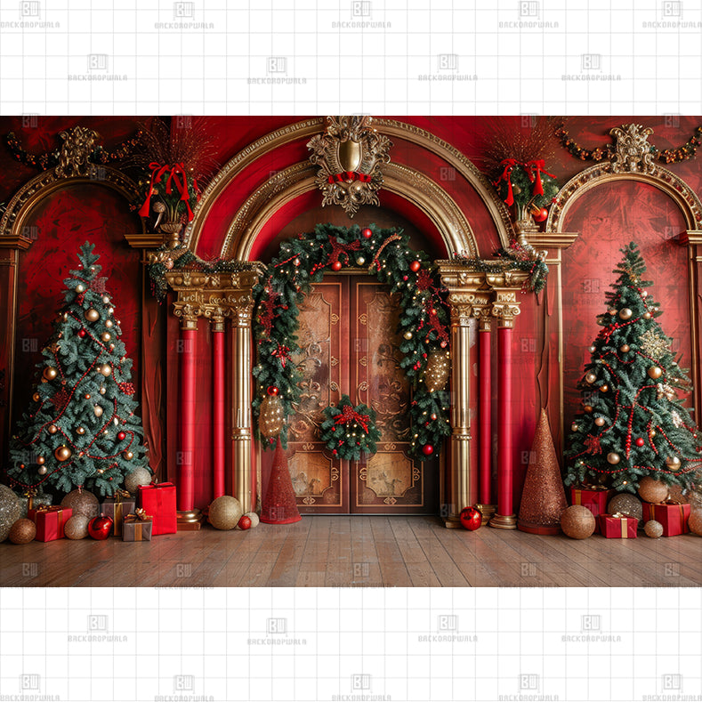 Elegant Holiday Mansion Entrance Printed Baby Backdrop