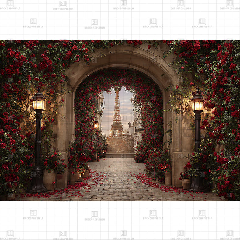 The Rose Arch to the Eiffel Tower Printed Backdrop