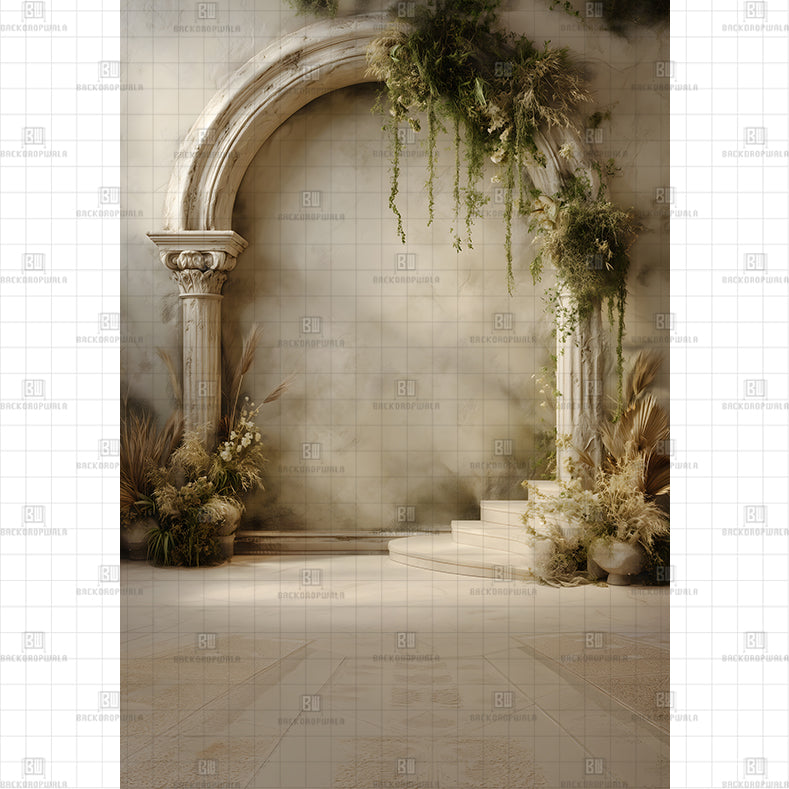 Antique Arch with Floral Accents Arch Backdrop Printed Maternity Backdrop