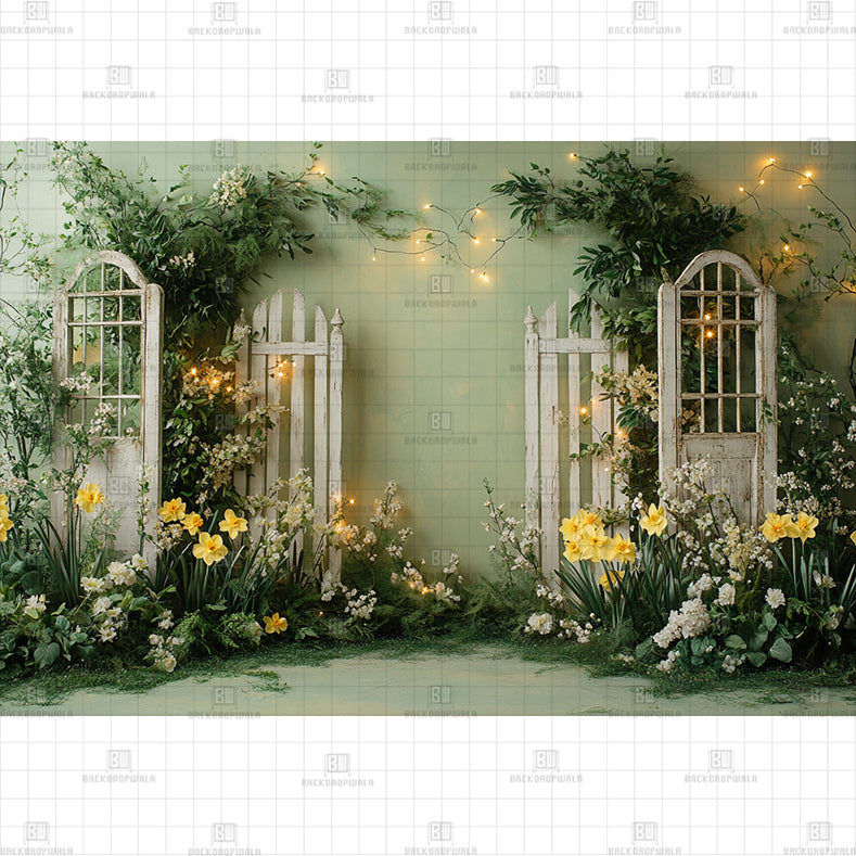 Garden Gate Flowers Printed Baby Backdrop