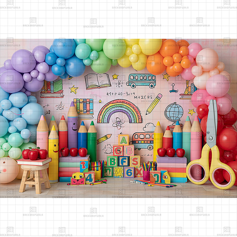 Colorful Rainbow Balloon Printed Baby Backdrop
