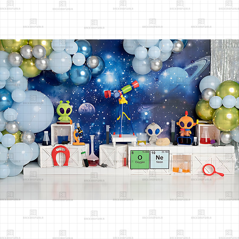 Qutar Space Alian Lab Printed Baby Backdrop