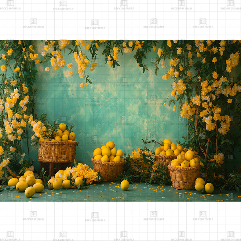 Mango Yellow Flowers Printed Baby Backdrop