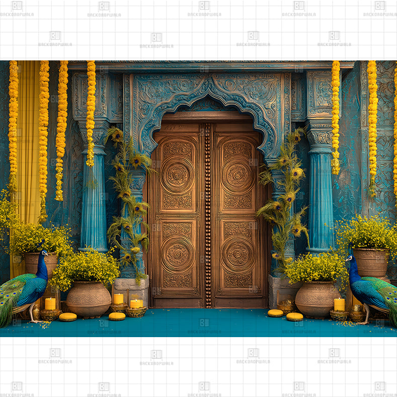 Turquoise Temple Entry PRINTED BACKDROP