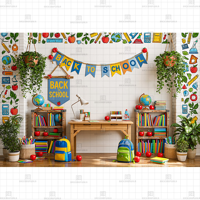 Bright Library Books Printed Baby Backdrop