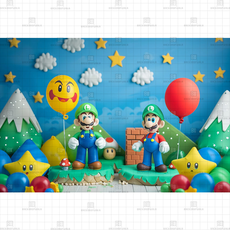 Luigi & Mario Printed Baby Backdrop