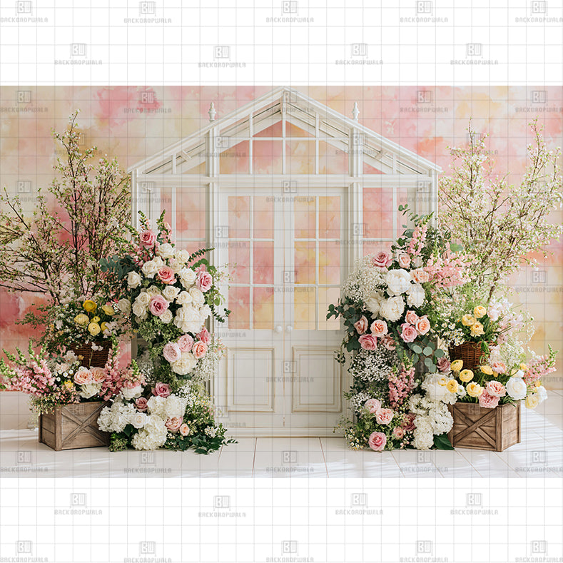 Pink Floral Door Printed Baby Backdrop