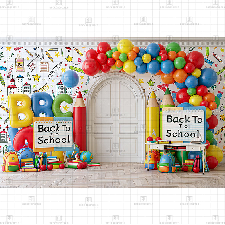 Little Student Doodle Wall Printed Baby Backdrop