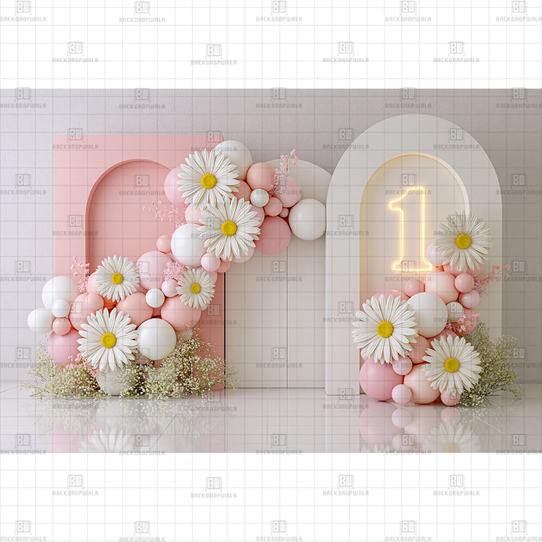 Ivory balloon Birthday Printed Baby Backdrop