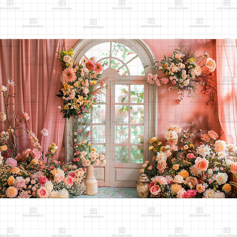 Pink Floral Door Printed Baby Backdrop