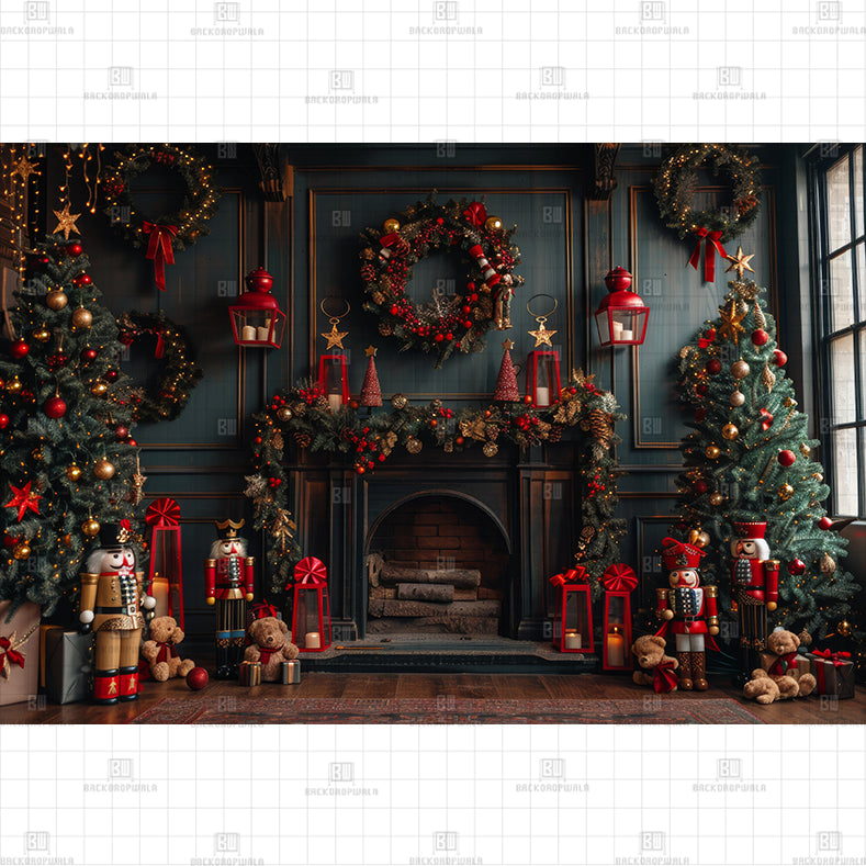 Christmas Fireplace Theme Printed Baby Backdrop