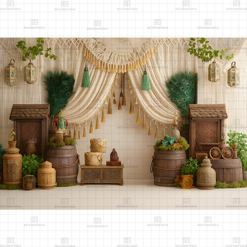 Rustic Peacock Corner PRINTED BACKDROP