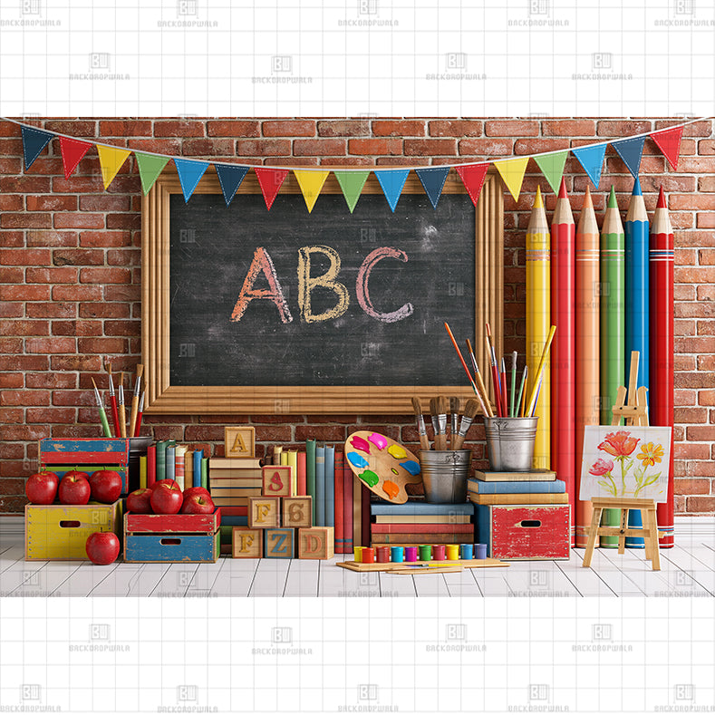 Back to School ABC Chalkboard Printed Baby Backdrop