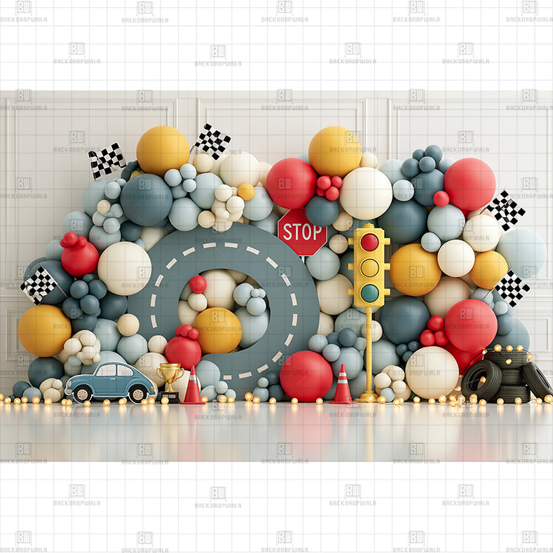 Trafic road Theme Birthday Printed Baby Backdrop