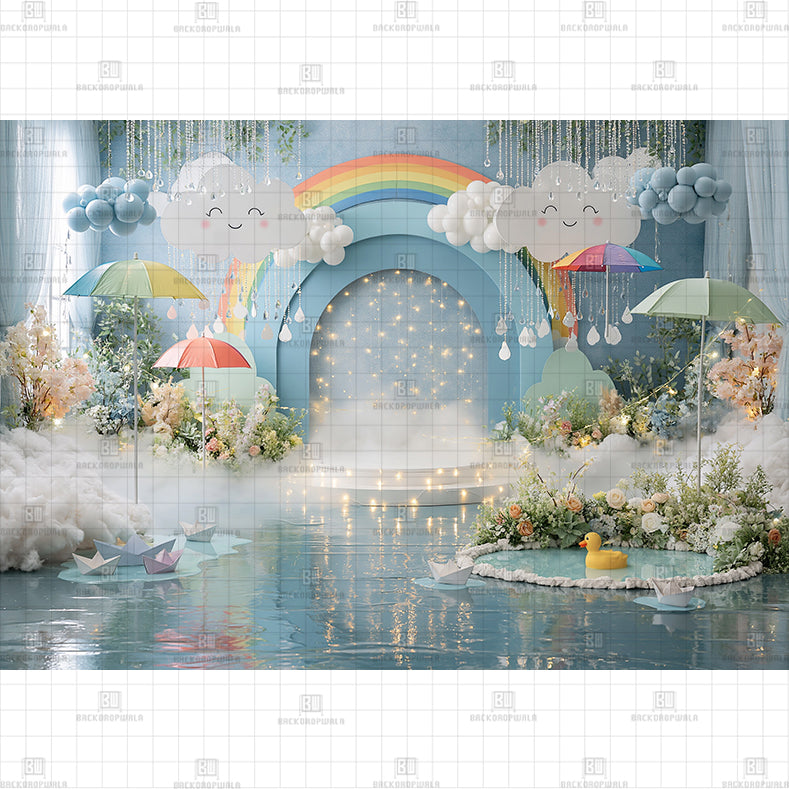 Dreamy Rainy Day Fairytale Courtyard Printed Baby Backdrop