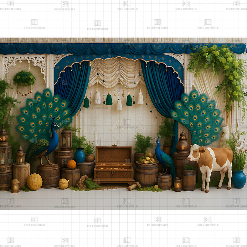 Teal Peacock Arch PRINTED BACKDROP