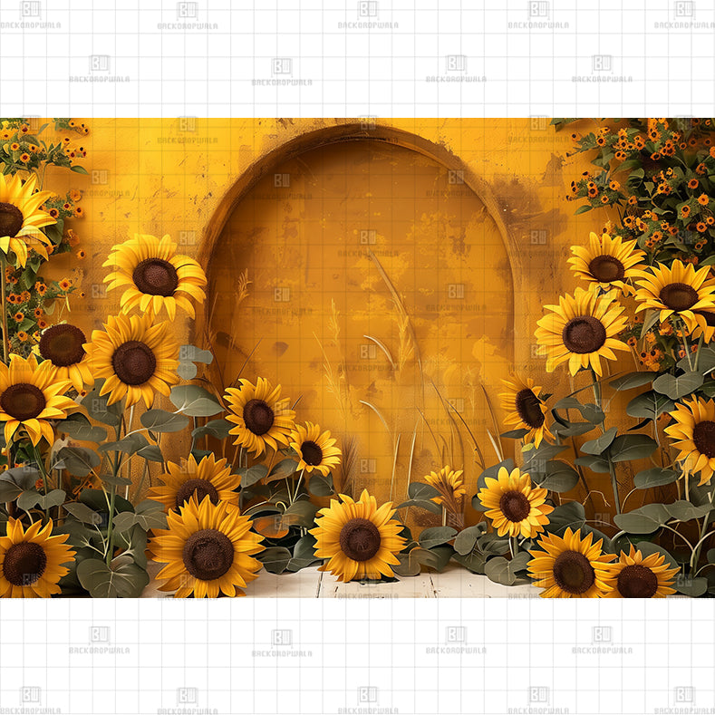Yellow Sunflower Arch Printed Baby Backdrop