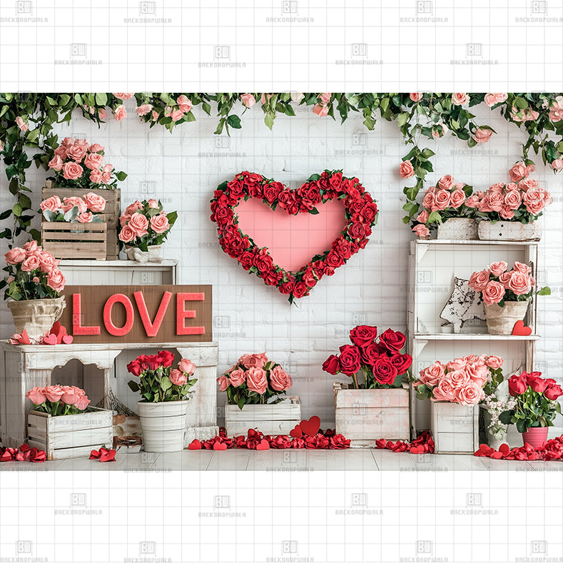 Vintage Rustic Wood Red Love Heart Printed Backdrop