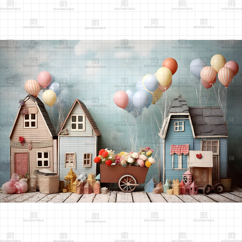 Hot Air Balloon Sky Printed Baby Backdrop