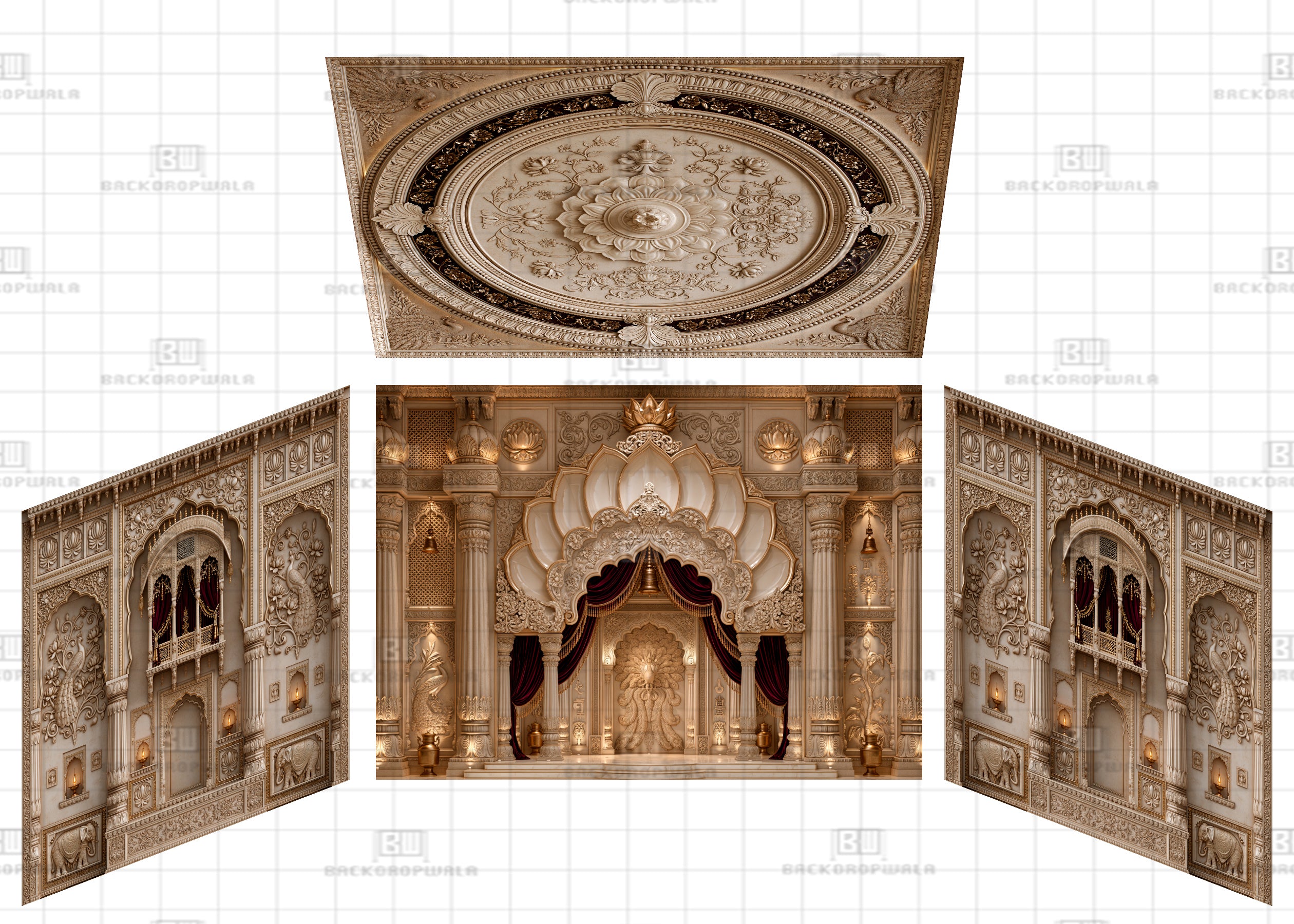 Ornate Lotus Ceiling Medallion Theme Ganesh Pandal Backdrop