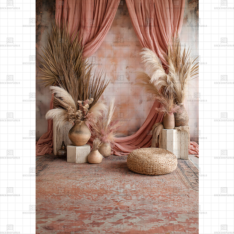 Woven Textures and Draped Chiffon Printed Maternity Backdrop
