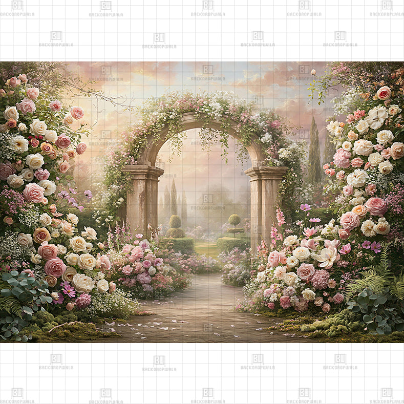 Pink Flower Path Printed Baby Backdrop
