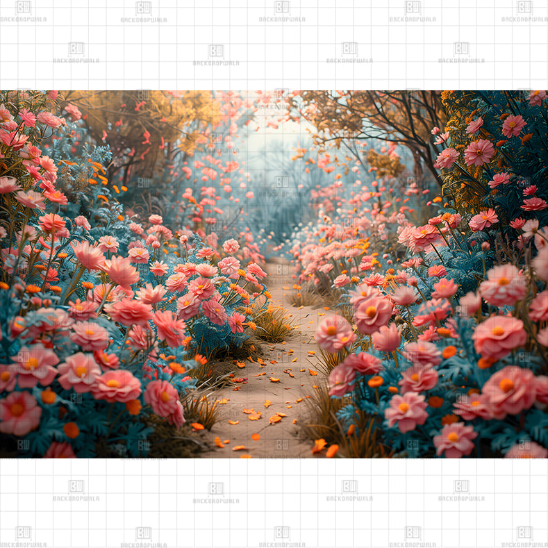 Pink Flower Path Printed Baby Backdrop