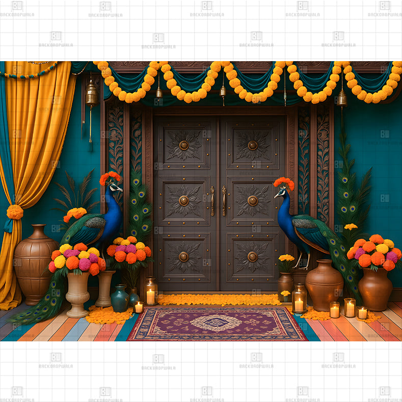 Festival Peacock Door PRINTED BACKDROP