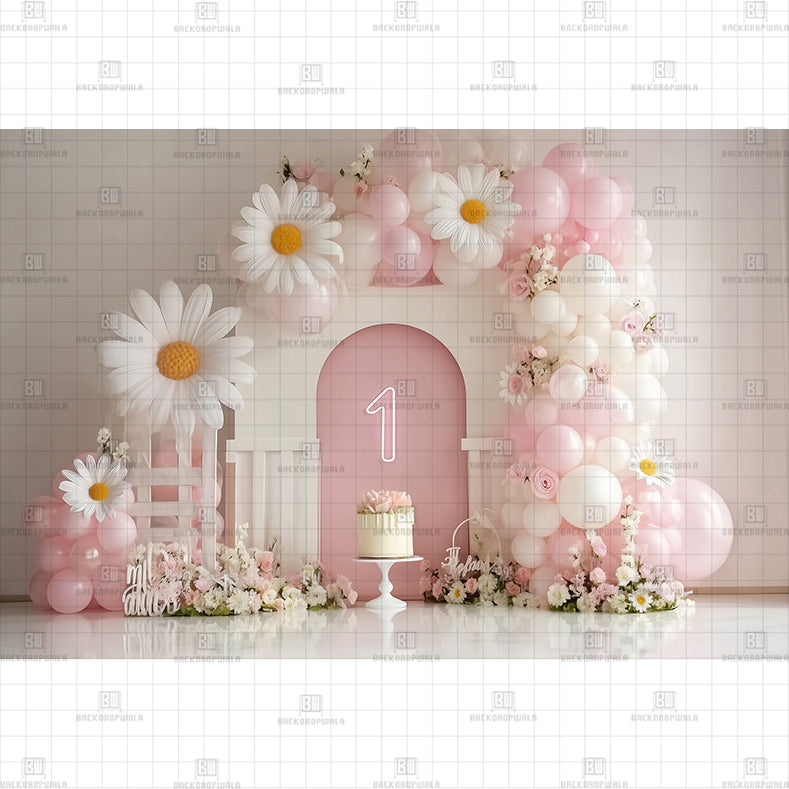 Pink Bow Birthday Printed Baby Backdrop