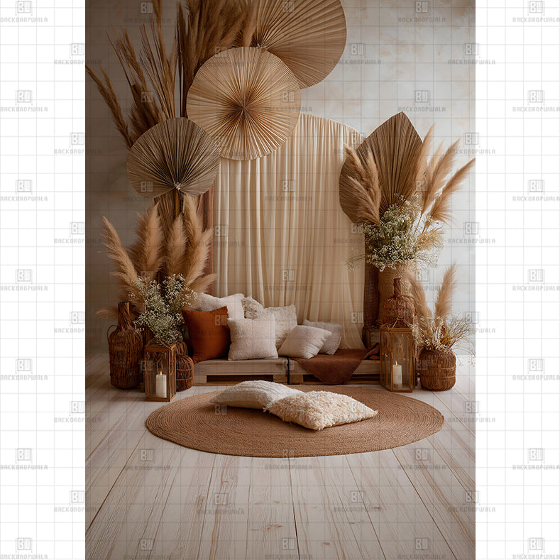 Woven Palms and Pillows Printed Maternity Backdrop