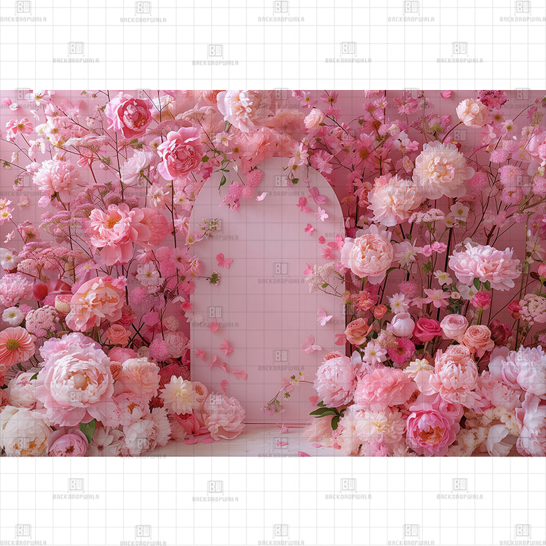 Pink Floral Archway Printed Baby Backdrop