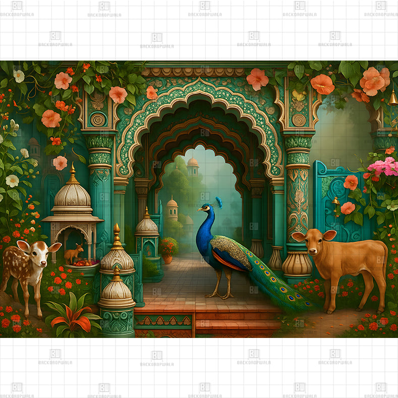 Garden Peacock Arch PRINTED BACKDROP