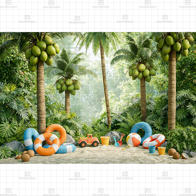 Balloon Beach Scene Printed Baby Backdrop