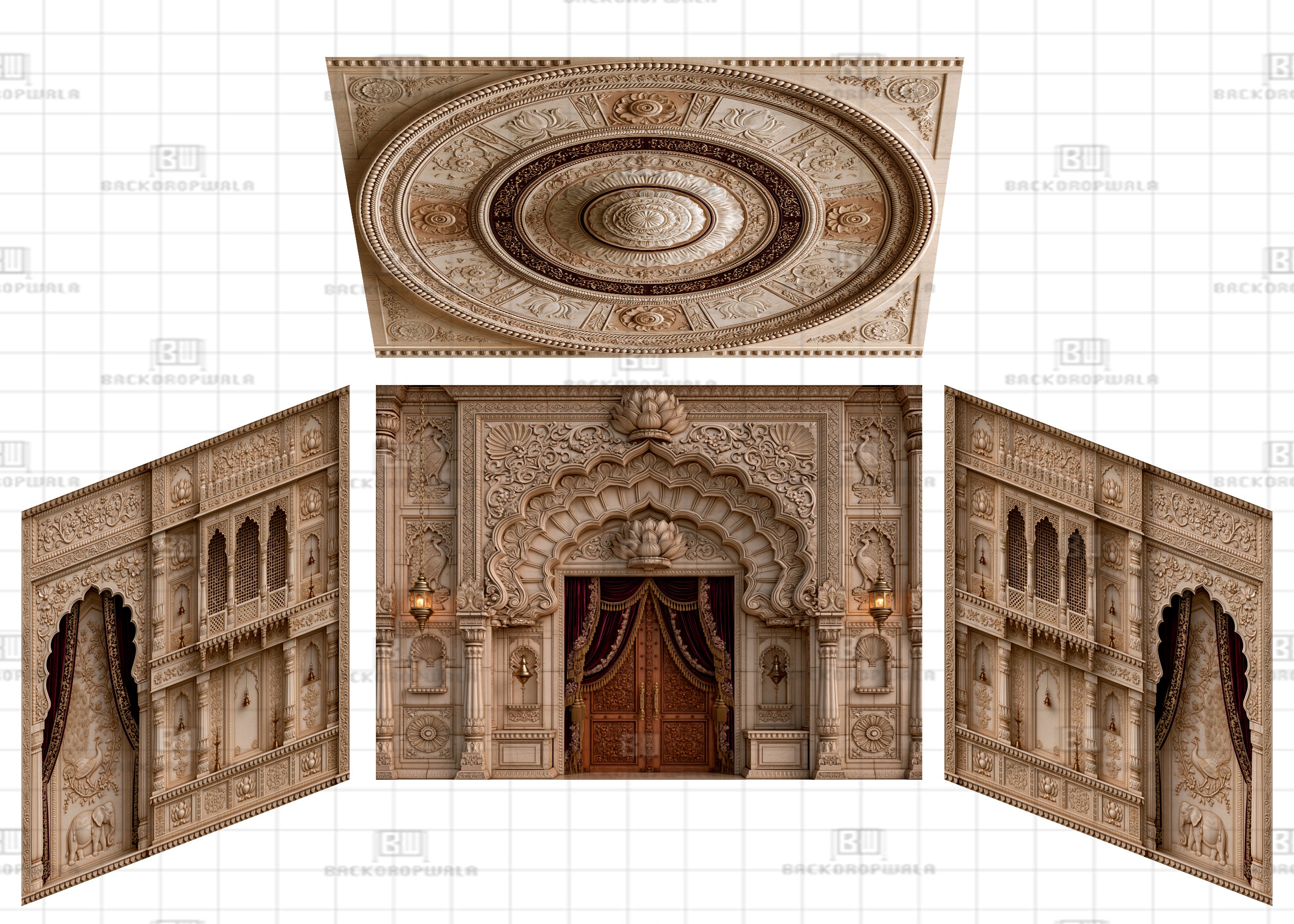 Sandstone Rajwada Stage Theme Ganesh Pandal Backdrop