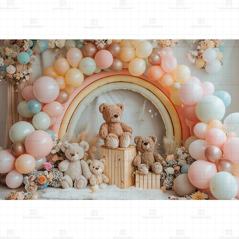 Sweet Bears Birthday Printed Baby Backdrop